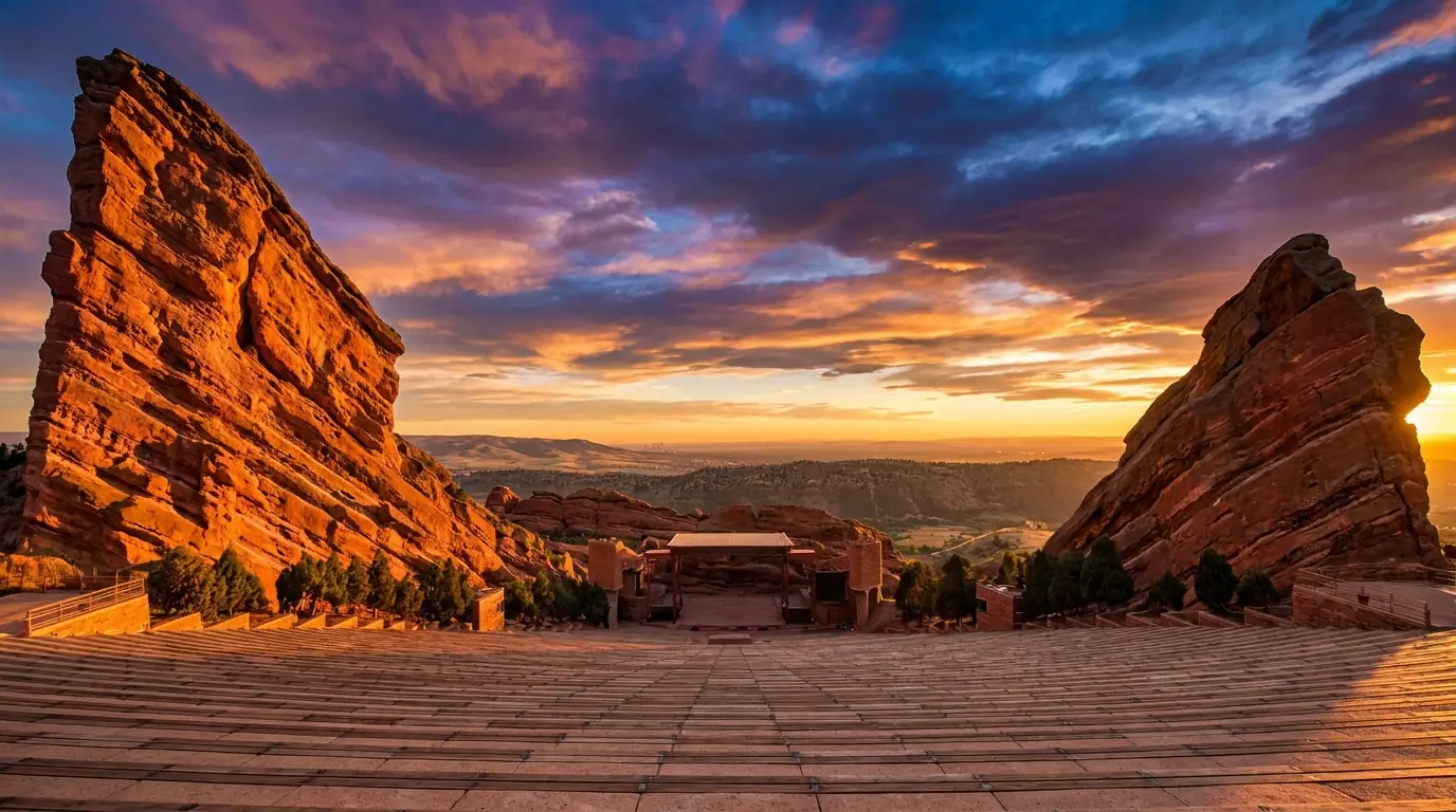 Red Rocks Amphitheatre at sunset (illustrative)